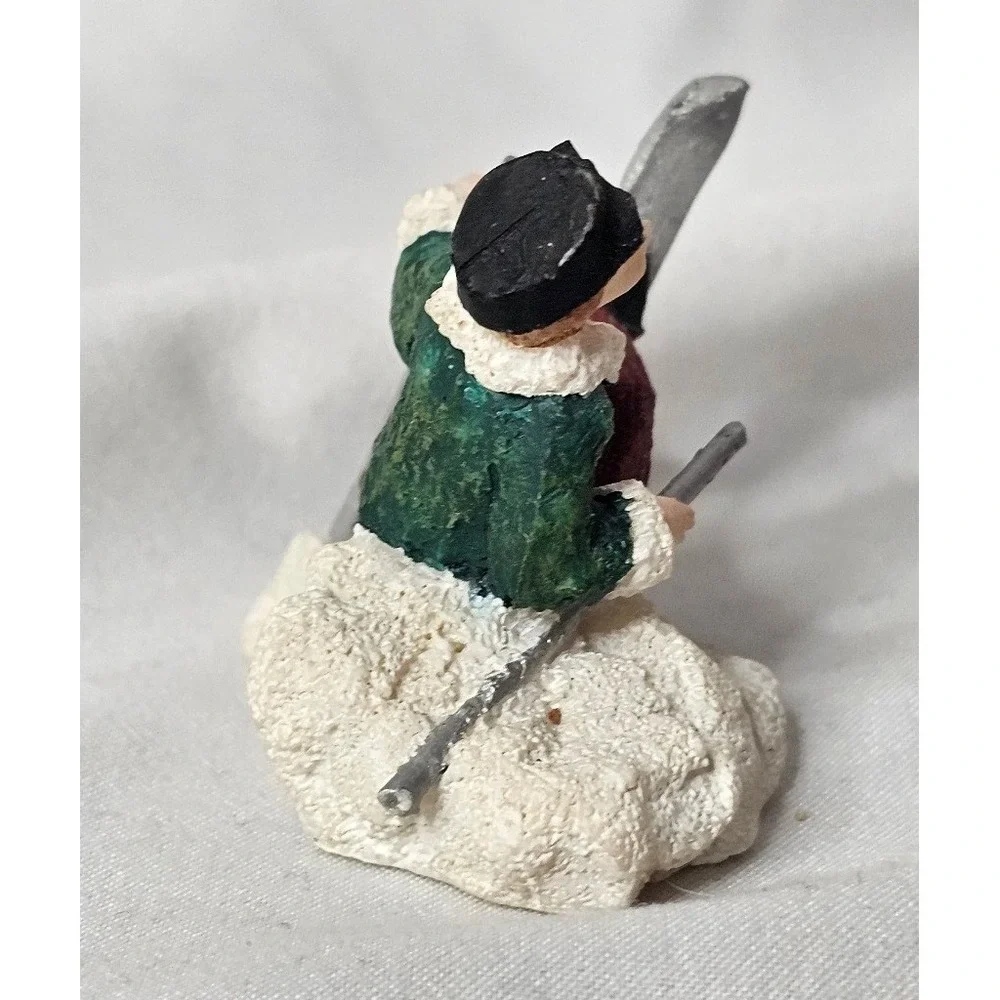 VTG 1994 Mervyns Christmas Village Boy Skiing Miniature Figurine 2 Inch Decor